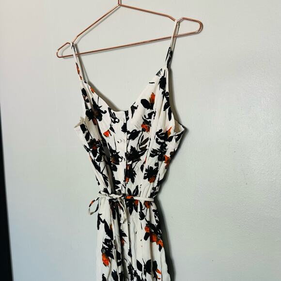 DEREK LAM White Floral Print Camisole Button Front Waist Tie Midi Dress Size 12 - Picture 6 of 16